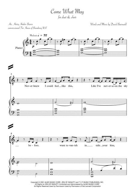 Free Sheet Music Come What May From Moulin Rouge For Duet Choir And Piano