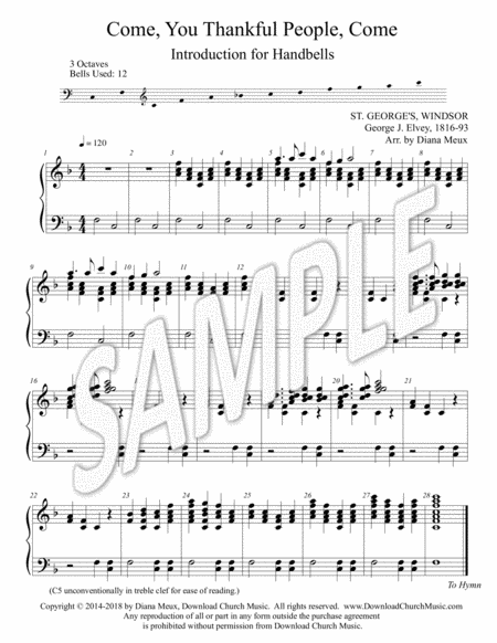 Free Sheet Music Come You Thankful People Come Handbells Intro And Descant 3 Octaves
