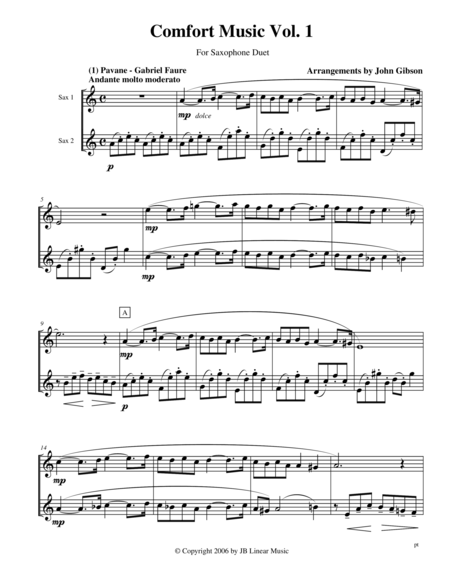 Comfort Music For Saxophone Duet Sheet Music