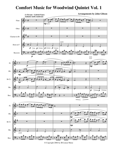 Comfort Music For Woodwind Quintet Vol I Sheet Music