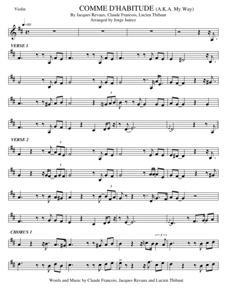 Comme D Habitude A K A My Way Violin Sheet Music