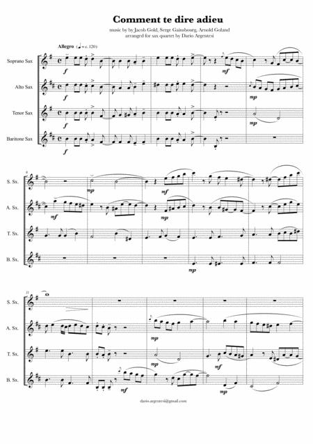 Comment Te Dire Adieu By Franoise Hardy For String Quartet Sheet Music