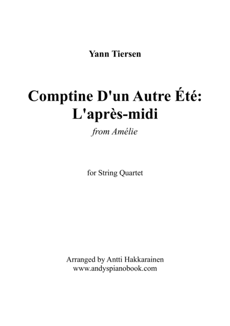 Comptine D Un Autret L Aprs Midi From Amlie String Quartet Sheet Music