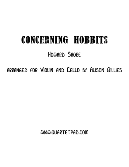 Concerning Hobbits From The Lord Of The Rings String Duo Vln Vc Sheet Music