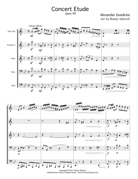 Free Sheet Music Concert Etude Op 49 For Solo Trumpet In Brass Quintet