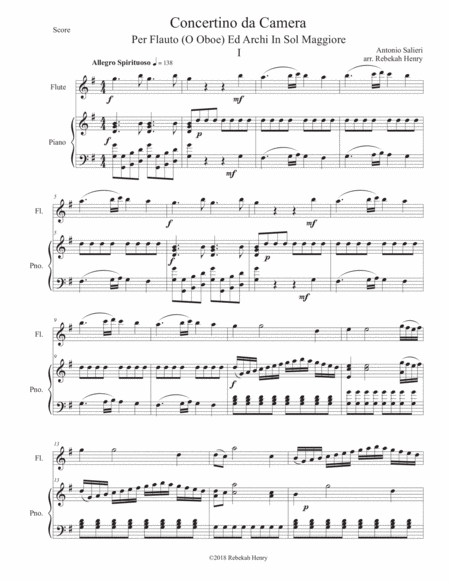 Concertino Da Camera By Antonio Salieri For Flute Oboe And Piano Accompaniment Full Score And Parts Sheet Music