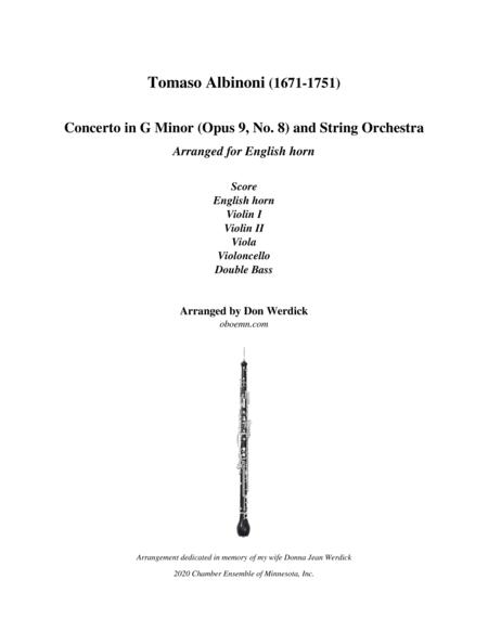 Concerto For English Horn In G Minor Op 9 No 8 And String Orchestra Sheet Music