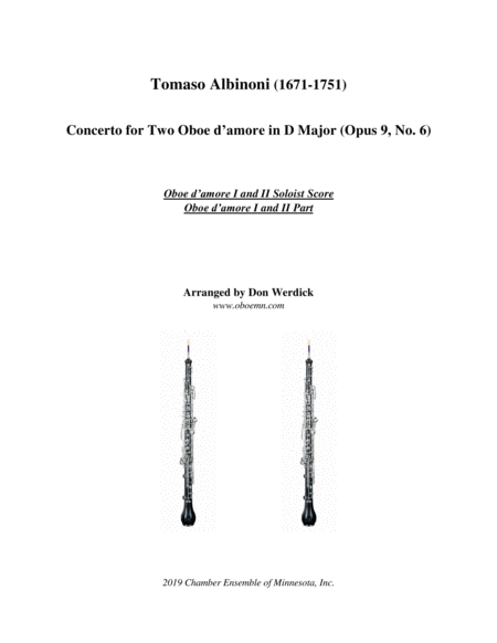 Concerto For Two Oboe D Amore In D Major Op 9 No 6 Sheet Music