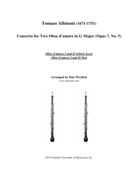 Free Sheet Music Concerto For Two Oboe D Amore In G Major Op 7 No 5