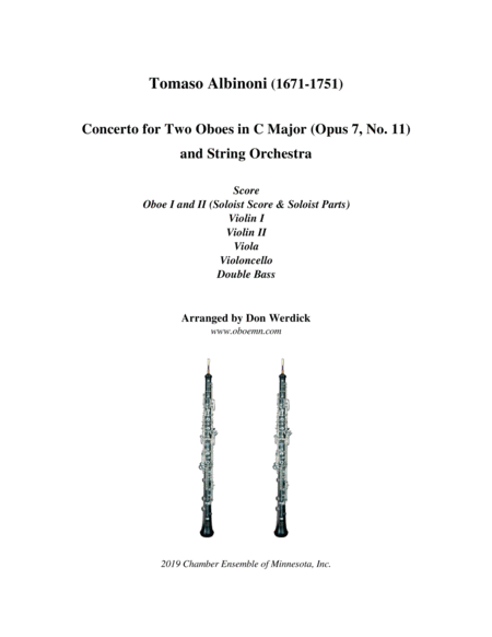 Concerto For Two Oboes In C Major Op 7 No 11 And String Orchestra Sheet Music