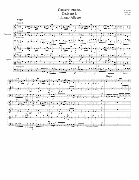 Free Sheet Music Concerto Grosso Op 6 No 1 Original
