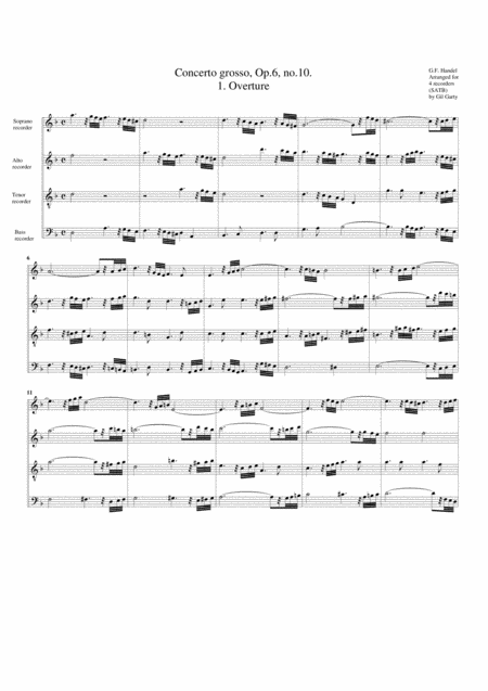 Concerto Grosso Op 6 No 10 Arrangement For 4 Recorders Sheet Music