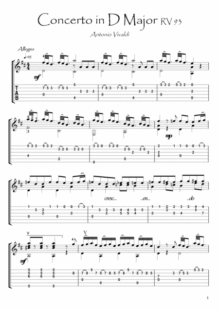 Free Sheet Music Concerto In D Major Rv 93 Guitar Solo