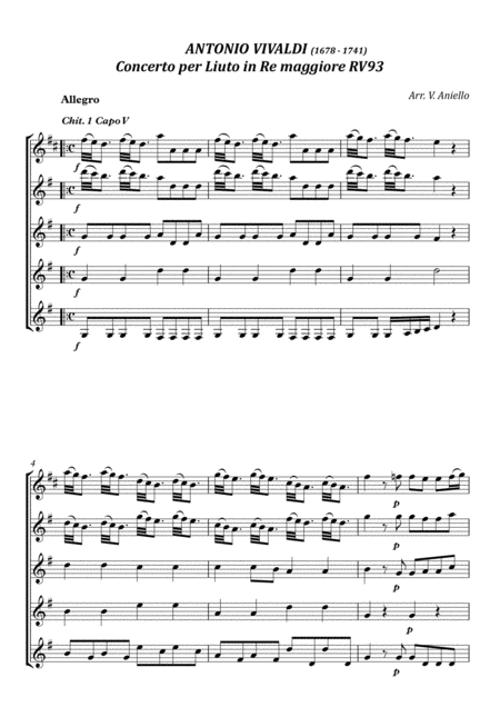 Free Sheet Music Concerto In D Major Rv93 A Vivaldi