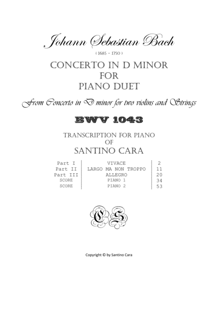 Concerto In D Minor Bwv 1043 For Piano Duet Complete Sheet Music