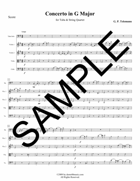 Free Sheet Music Concerto In G Major For Tuba And String Quartet