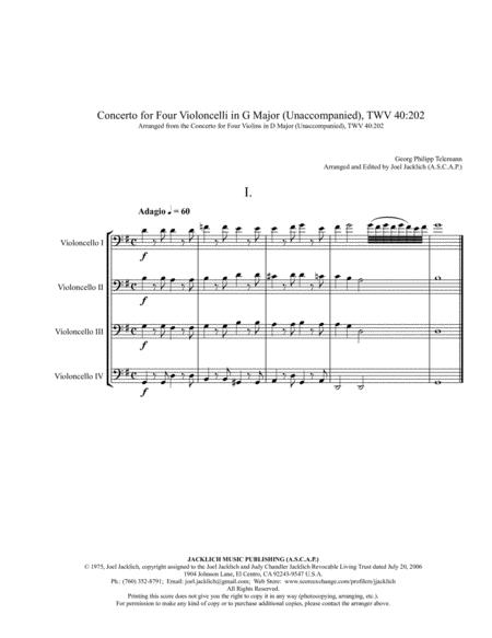 Free Sheet Music Concerto No 2 In G Major For Four Celli Unaccompanied Twv40 202