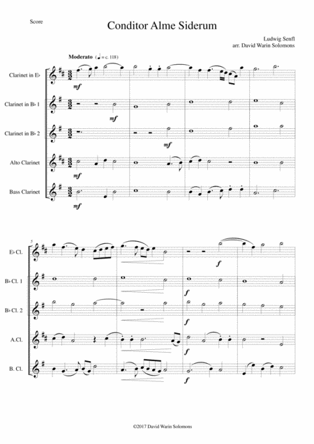 Free Sheet Music Conditor Alme Siderum Creator Of The Stars Of Night For Clarinet Quintet E Fl 2 X B Fl Alto Bass