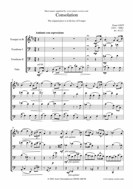 Consolation No 5 In E Major Brass Quartet Sheet Music