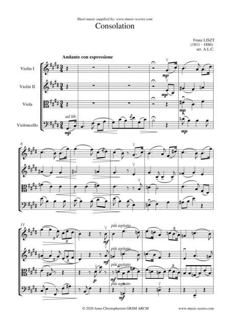 Free Sheet Music Consolation No 5 In E Major String Quartet