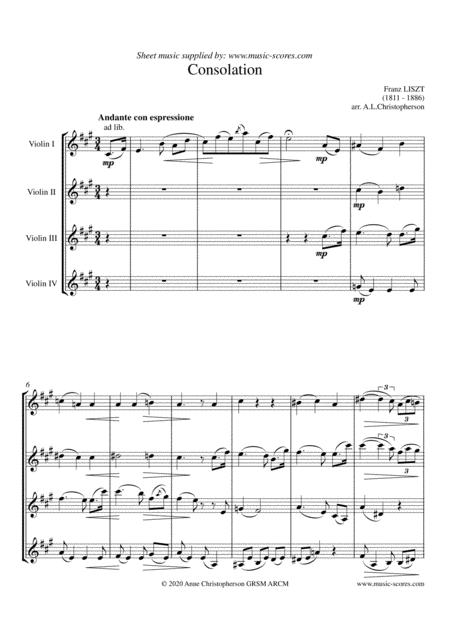 Free Sheet Music Consolation No 5 In E Major Violin Quartet