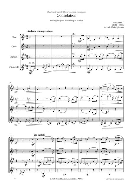 Consolation No 5 In E Major Wind Quartet Flute Oboe 2 Clarinet Sheet Music