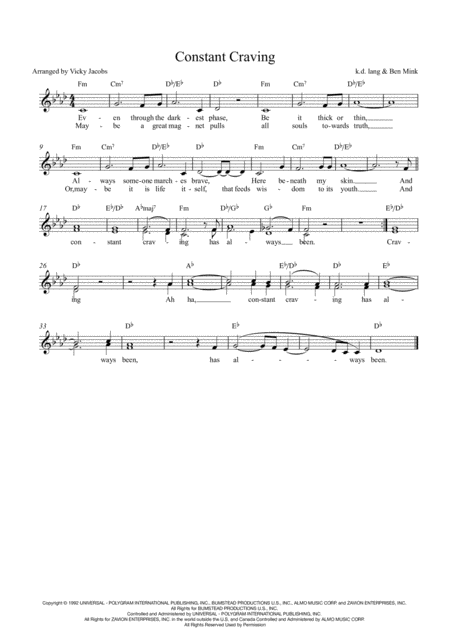 Free Sheet Music Constant Craving Lead Sheet For Singalongs