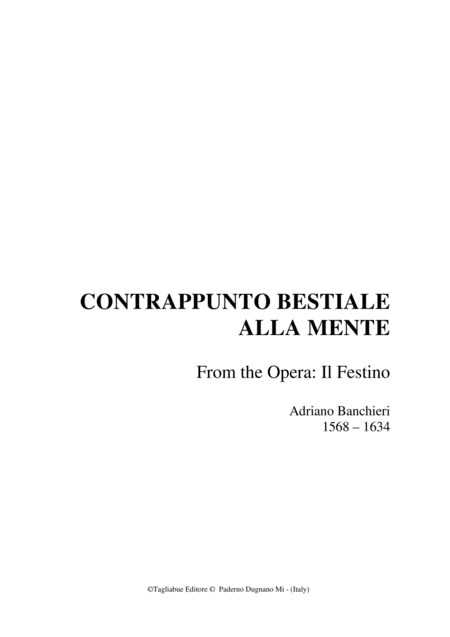 Contrappunto Bestiale Alla Mente Arr For Brass Quintet Sheet Music