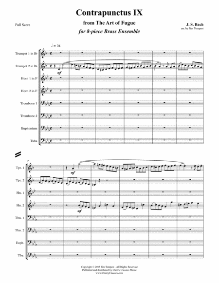 Free Sheet Music Contrapunctus Ix 9 For 8 Part Brass Ensemble