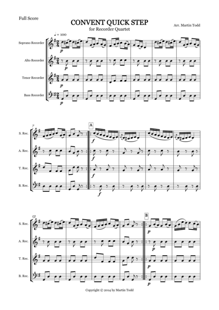 Convent Quick Step For Recorder Quartet Sheet Music