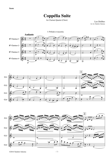 Coppelia Suite For Clarinet Quartet Sheet Music