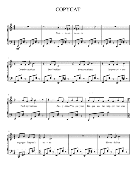 Free Sheet Music Copycat Billie Eilish