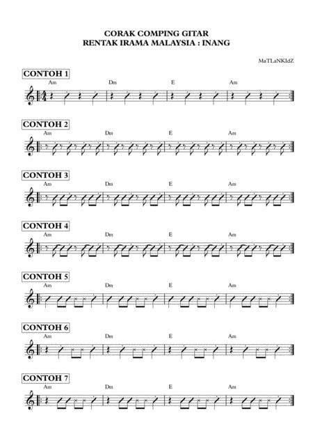 Corak Comping Gitar Rentak Inang Sheet Music