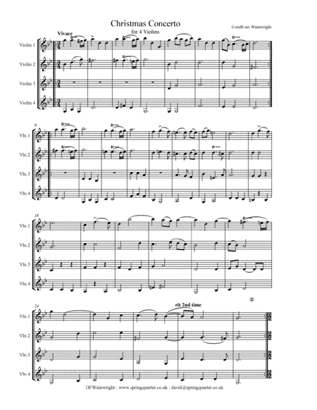 Free Sheet Music Corelli Christmas Concerto For 4 Violins With Score Parts Mp3