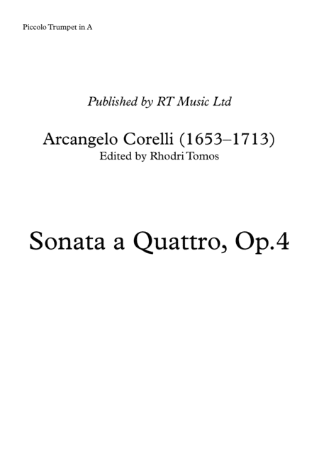 Corelli Trumpet Sonata A Quattro Op 4 Sheet Music