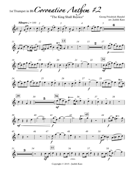 Free Sheet Music Coronation Anthem 2 The King Shall Rejoice For Brass Quintet Parts