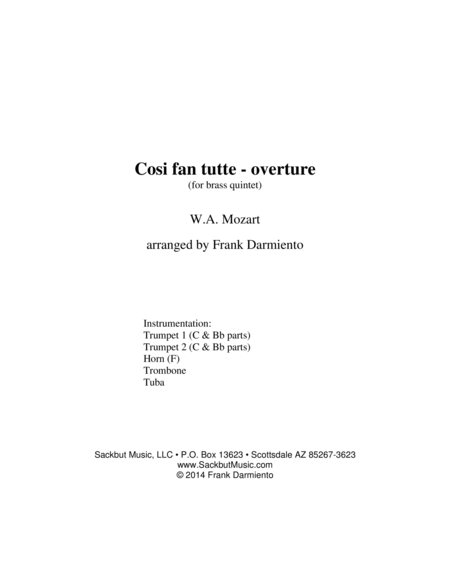 Cosi Fan Tutte Overture Sheet Music