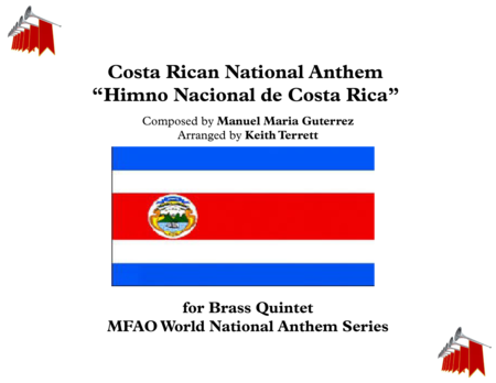 Costa Rican National Anthem Himno Nacional De Costa Rica For Brass Quintet Sheet Music