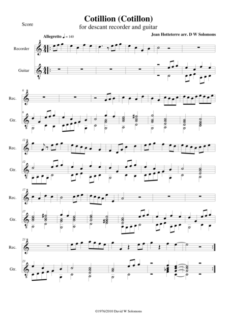 Free Sheet Music Cotillon Cotillion For Recorder And Guitar