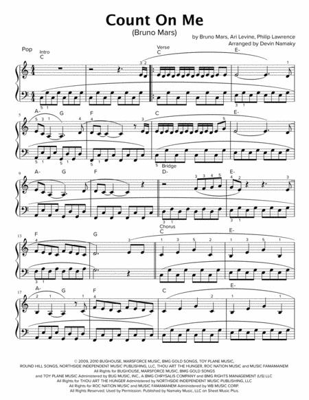 Free Sheet Music Count On Me By Bruno Mars Beginner Piano