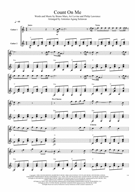 Count On Me Duet Guitar Score Sheet Music