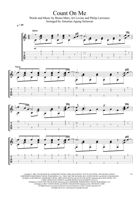 Count On Me Fingerstyle Guitar Solo Sheet Music