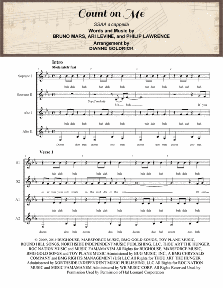 Free Sheet Music Count On Me Ssaa A Cappella