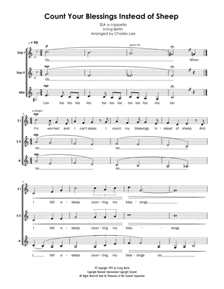 Count Your Blessings Instead Of Sheep Ssa A Cappella Trio Sheet Music