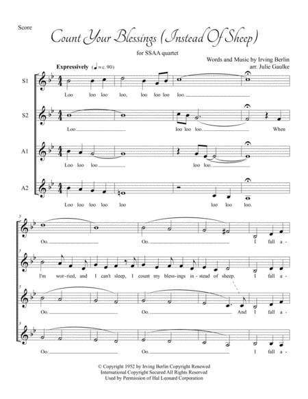 Free Sheet Music Count Your Blessings Instead Of Sheep Ssaa A Cappella Quartet