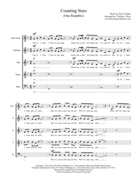 Counting Stars Satb Contemporary A Cappella Sheet Music