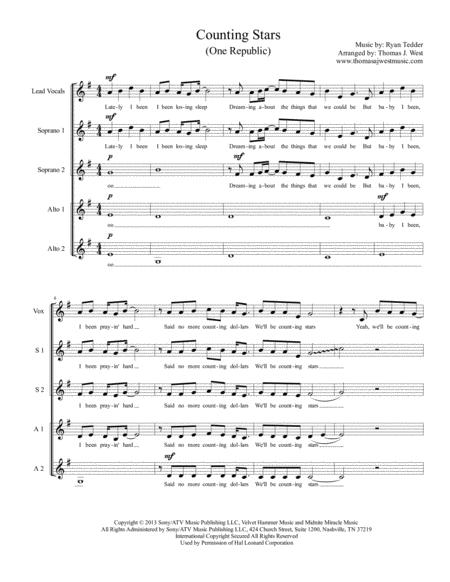 Counting Stars Sssaa Contemporary A Cappella Sheet Music