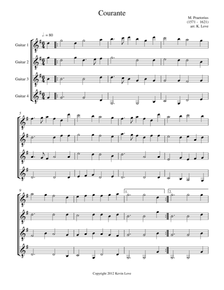 Courante Guitar Quartet Score And Parts Sheet Music