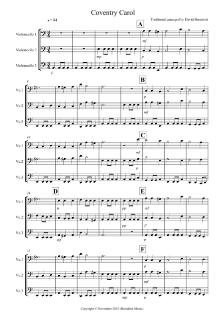 Coventry Carol For Cello Trio Sheet Music