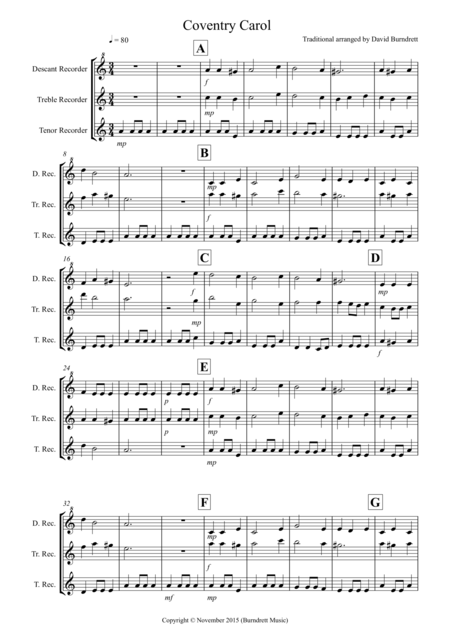 Free Sheet Music Coventry Carol For Recorder Trio